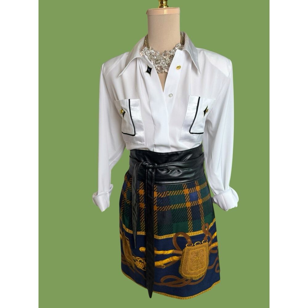 Ann Taylor Green Plaid 100% Wool Wrap Skirt 90s Vintage Prep Equestrian - Picture 4 of 12